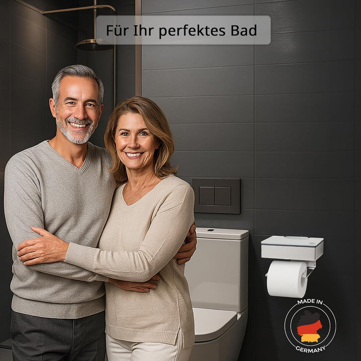 Toilettenpapierhalter mit Feuchttücherbox - Gehäuse Matt & Abdeckung Glas Weiss - befüllbar von Link