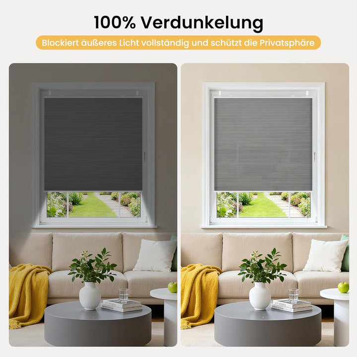 BelleMax Plissee Verdunklung Klemmfix Wabenplissee ohne Bohren Grau-Weiss 75x110cm(BxH), Thermo Verd