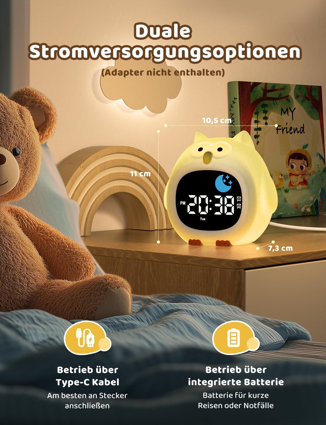 Yissvic wecker Kinder für Schulanfänger Jungen Kinderwecker mit RGB Nachtlicht Lernwecker 2 Alarme W