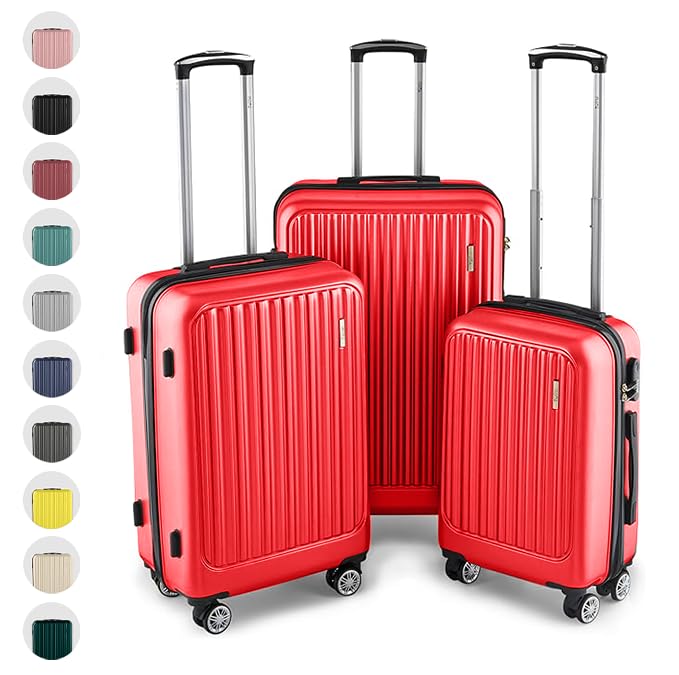 ABS Hartschalenkoffer - Ergonomisch & Sicher - Trolley Koffer Set 3-teilig mit 360° Rädern, Zahlen-S