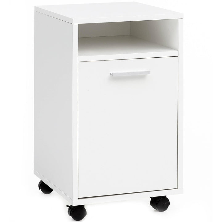Rollcontainer Weiss 33x60x38cm Schubladenschrank | Schreibtisch-Container mit Tür & Ablage | Bürocon