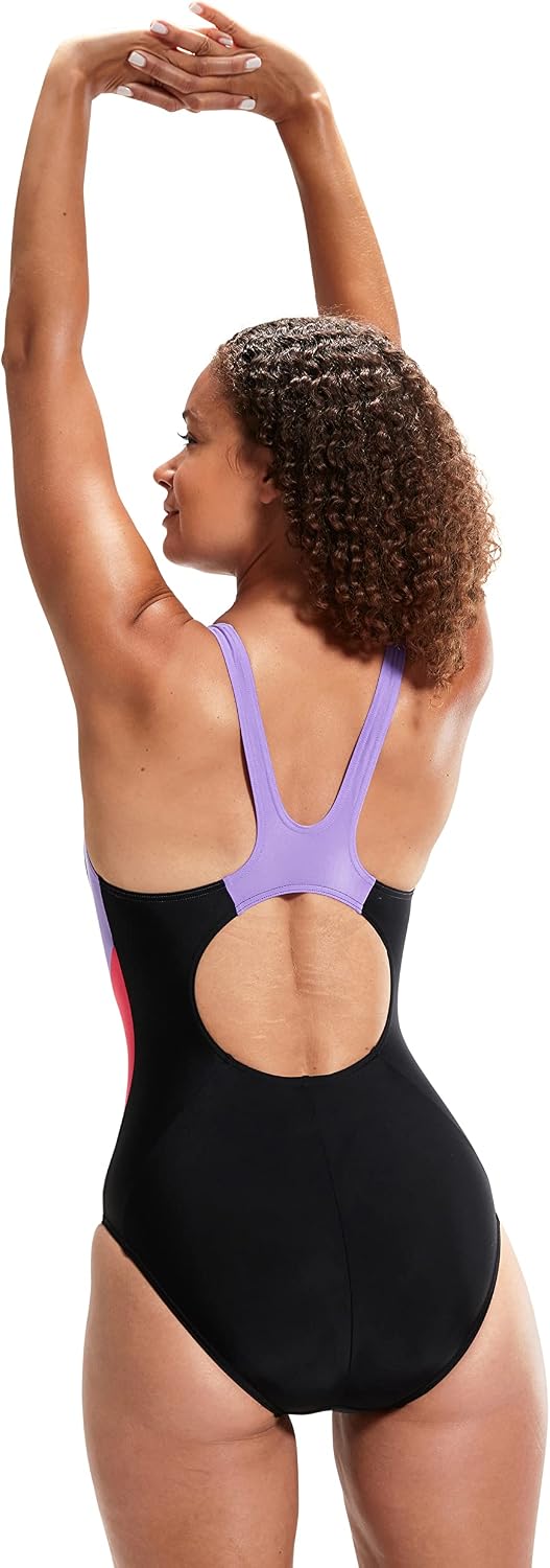 Speedo Damen Schwimmanzug Colourblock Splice, 42 Black/Miami Lilac/Rasberry Fil