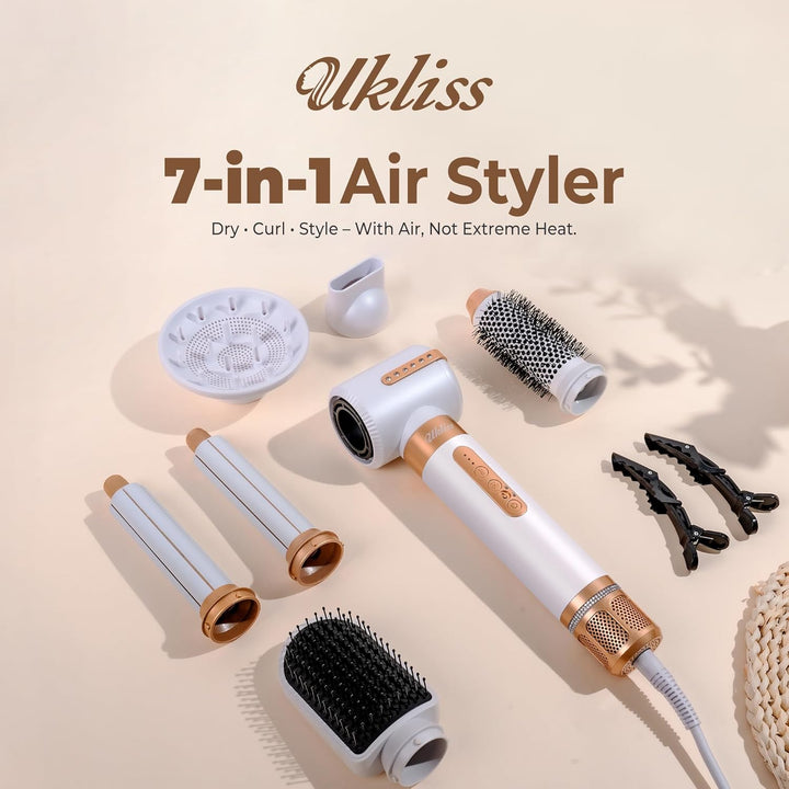 UKLISS 7 in 1 Airstyler & Haartrockner Pro, Föhn Set High Speed 110,000RPM mit Luft-Lockenstab Föhnb