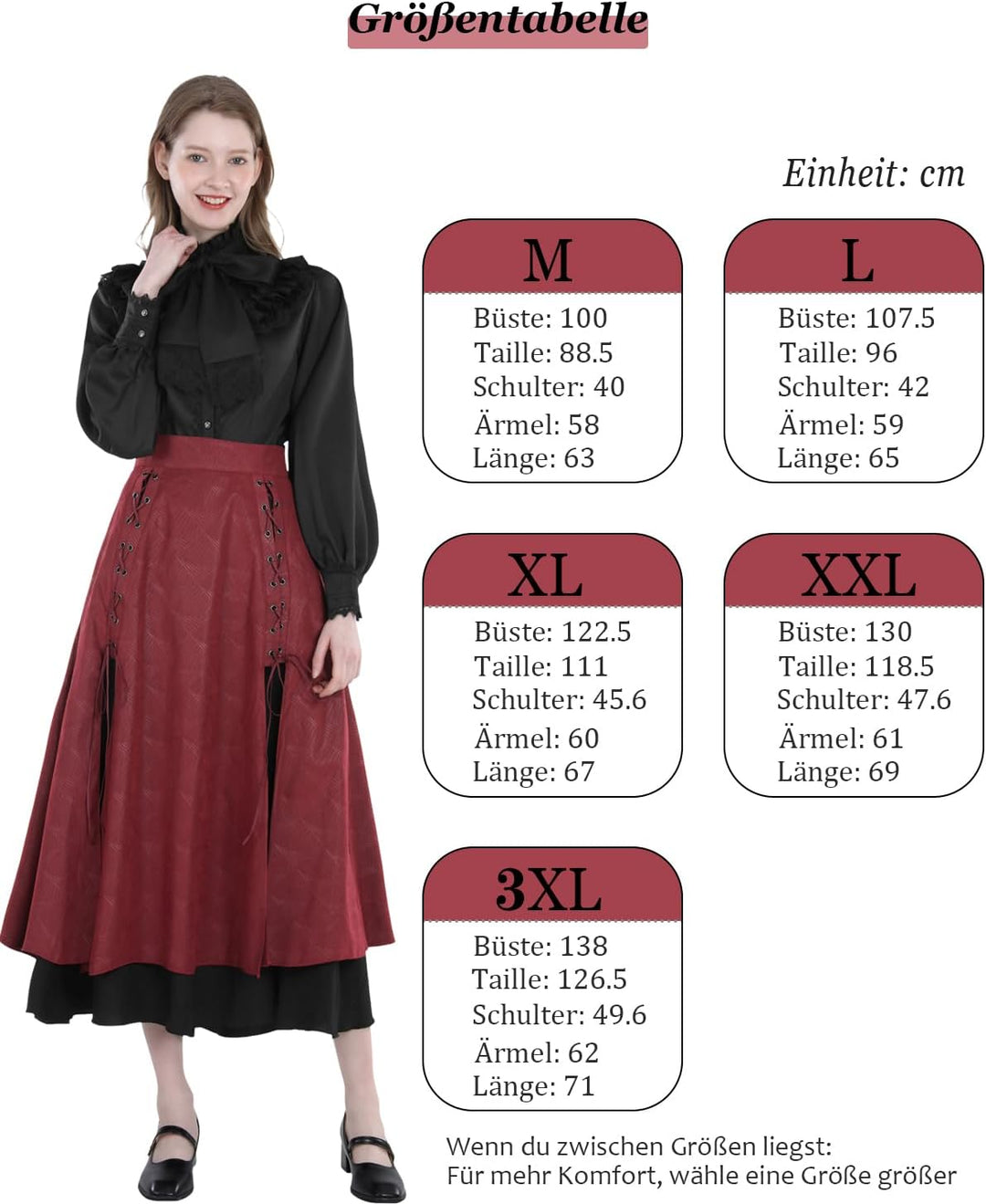 Fiamll Damen Viktorianisch Bluse Vintage Schleifenhemd Stehkragen mit Rüschen Langarmshirt Mittelalt
