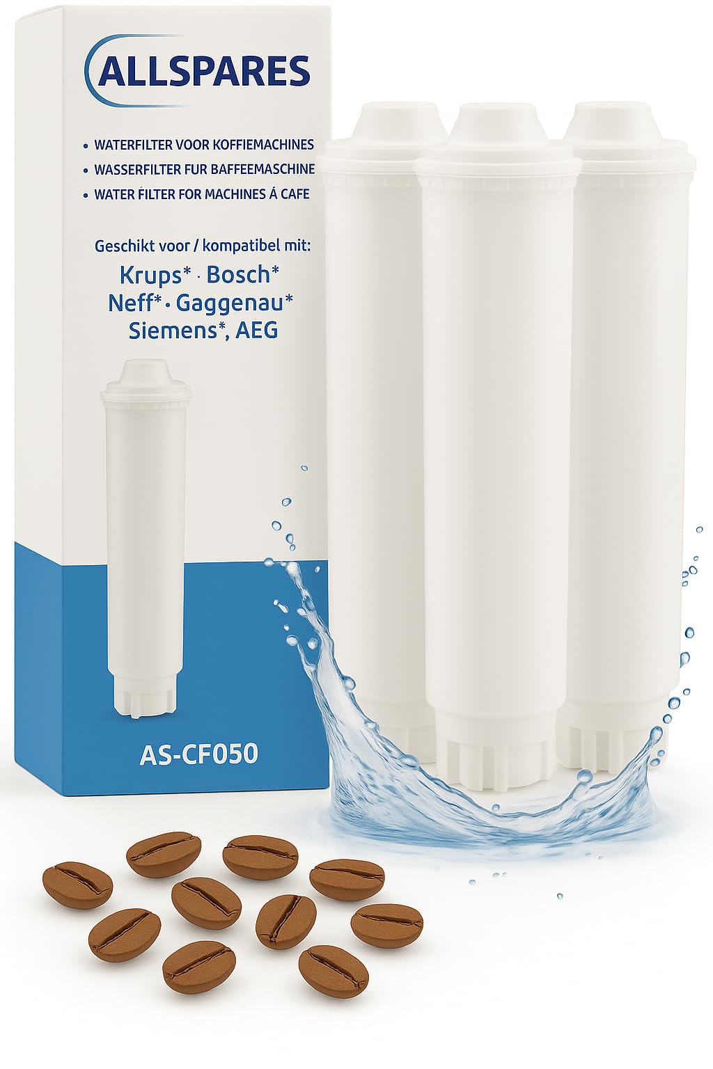 AllSpares Wasserfilter (3 St.) geeignet für Bosch Siemens TCZ6003, 461732 | Krups F088, FMC003
