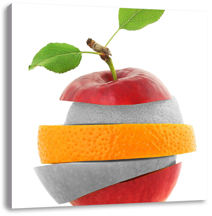 Pixxprint Früchte Mix Apfel Orange Limette als Leinwandbild/Grösse: 70x70 cm/Wandbild/Kunstdruck/fer