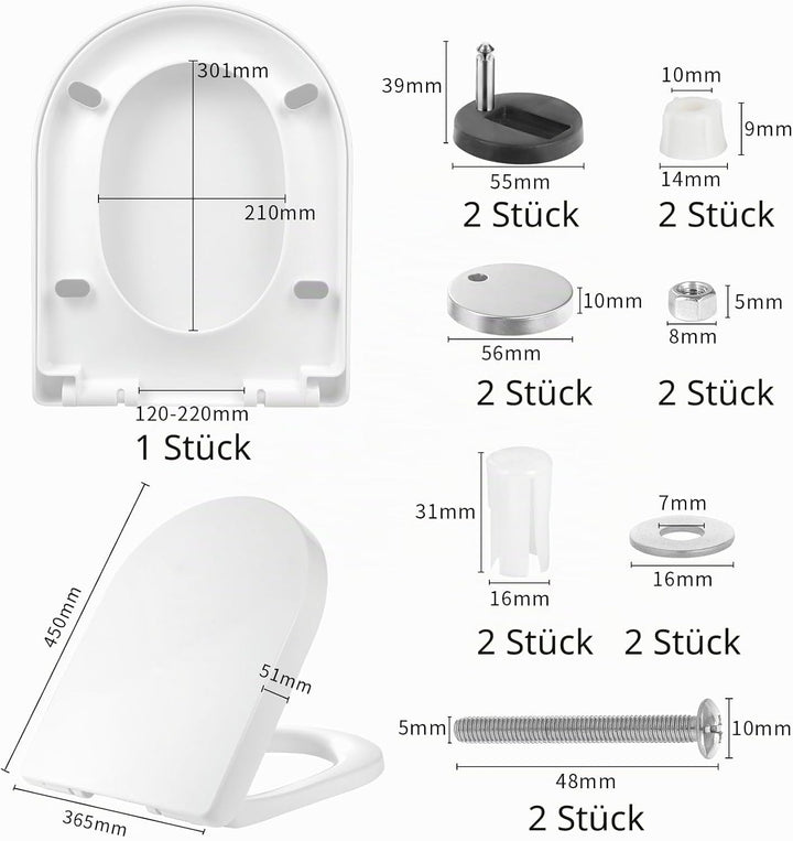 Kinsinder D Form Toilettendeckel, WC Sitz mit Absenkautomatik, Toilettensitz Klodeckel Klobrille mit