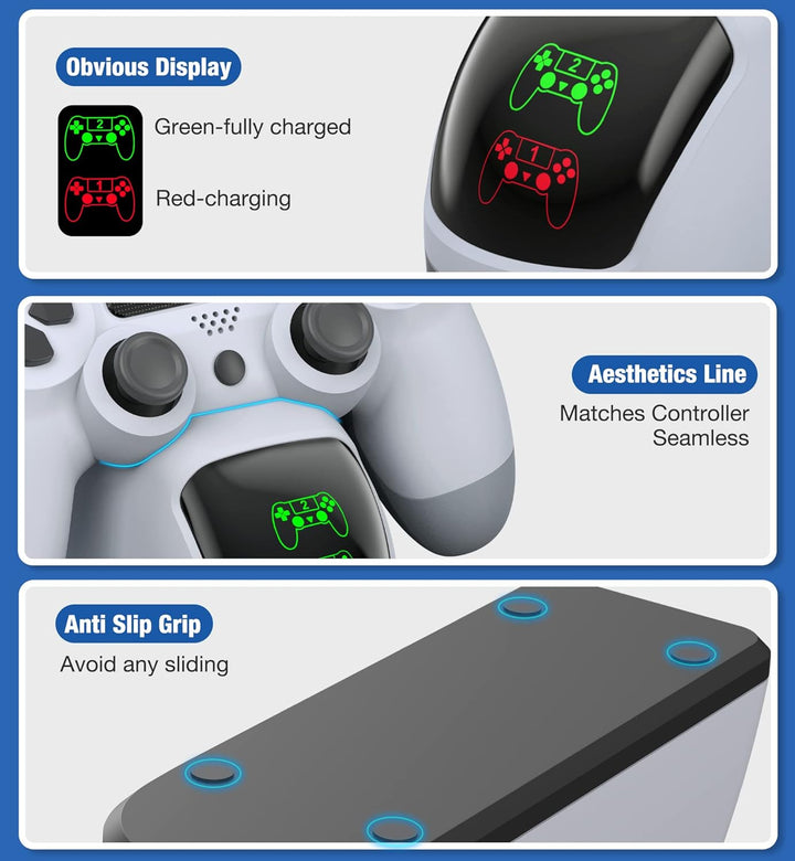 PS4 Controller Dockingstation mit Ladekabel, 1,8 Stunden Schnellladung, PS4 Controller, Ladestation