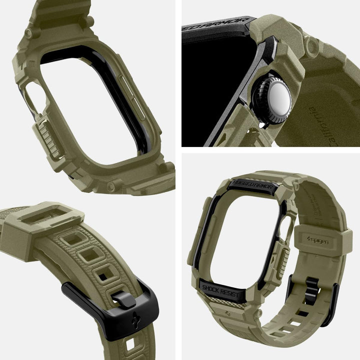 Spigen Rugged Armor Pro Hülle mit Armband Kompatibel mit Apple Watch 11/10 46mm (2025/2024) Vintage