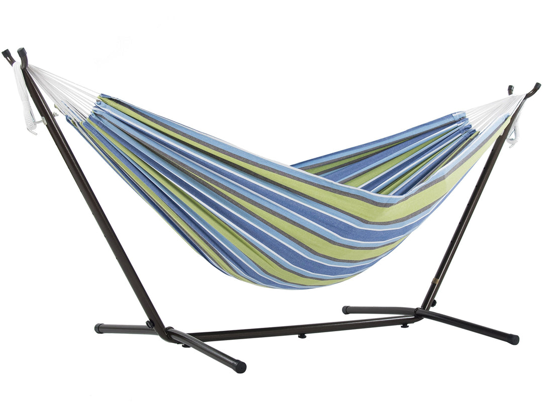 Vivere, Oasis Double Cotton Hammock with Space-Saving Steel Stand including carrying bag, Oasis