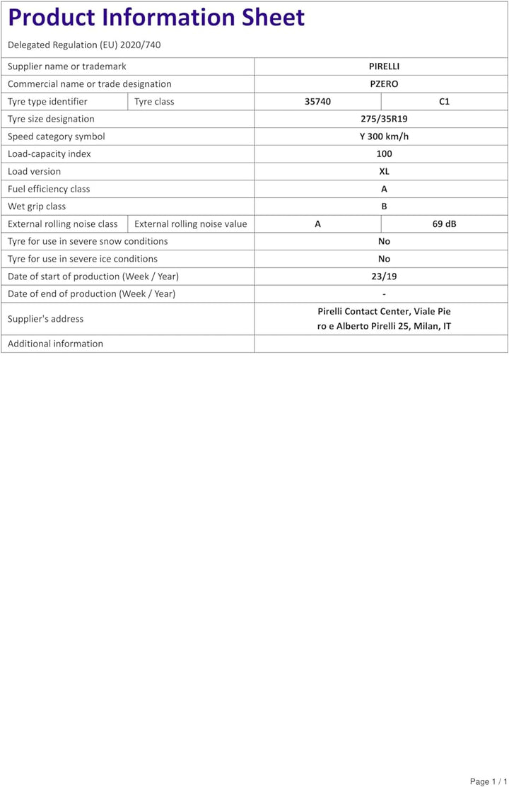 Pirelli P-Zero(PZ4) MO XL - 275/35R19 100Y - Sommerreifen