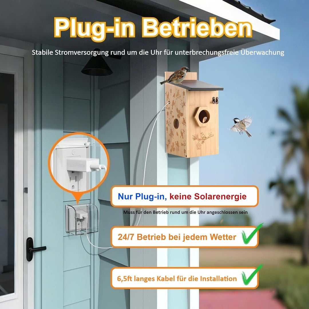 Vogelhaus mit 4MP Kamera, Nistkasten für Vögel für Draussen Wetterfest, 2,4 G WiFi & App Benachricht