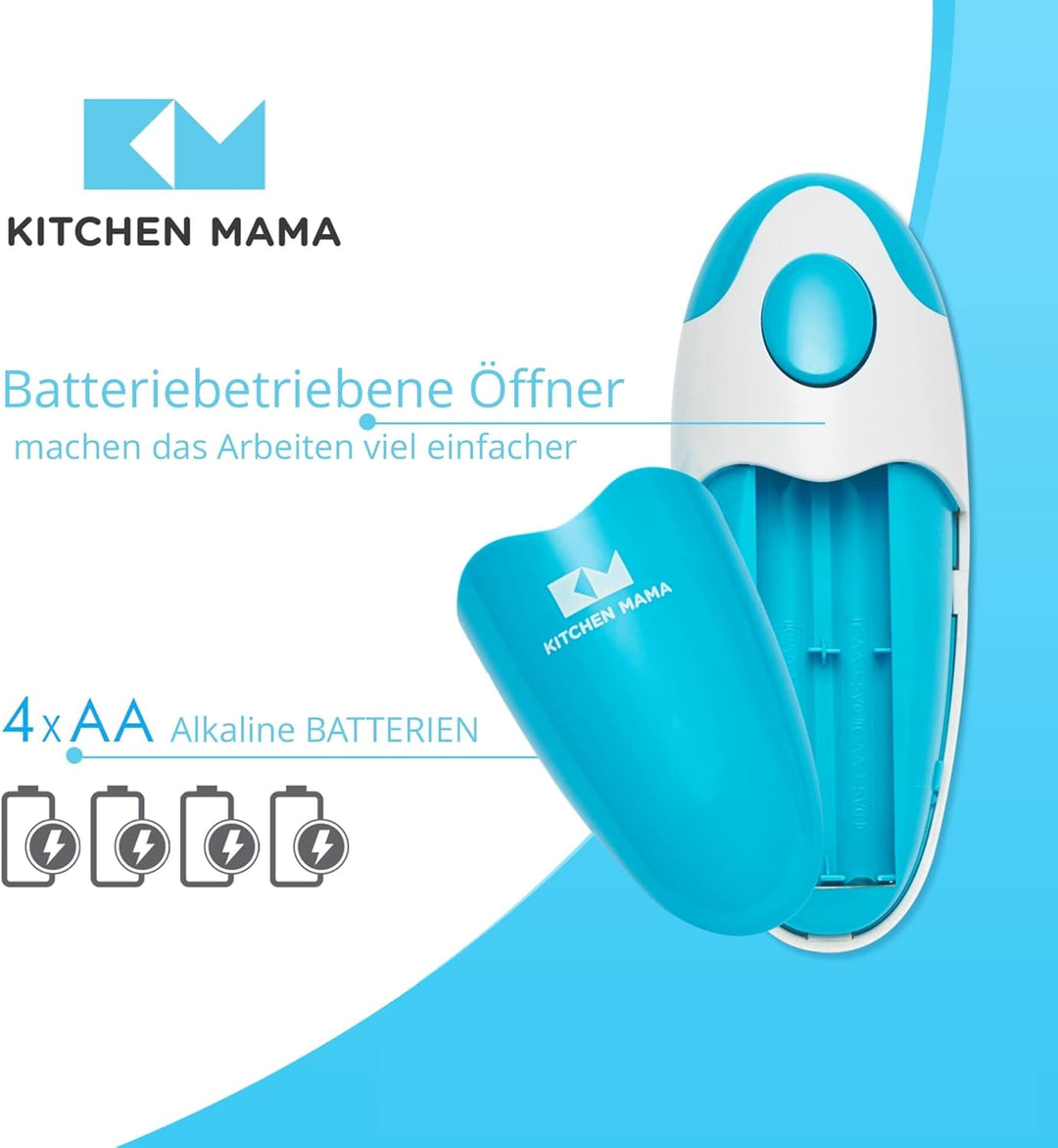 Kitchen Mama Elektrischer Dosenöffner - Konservenöffner mit Start &amp; Stopp Funktion, glatte Kanten, e