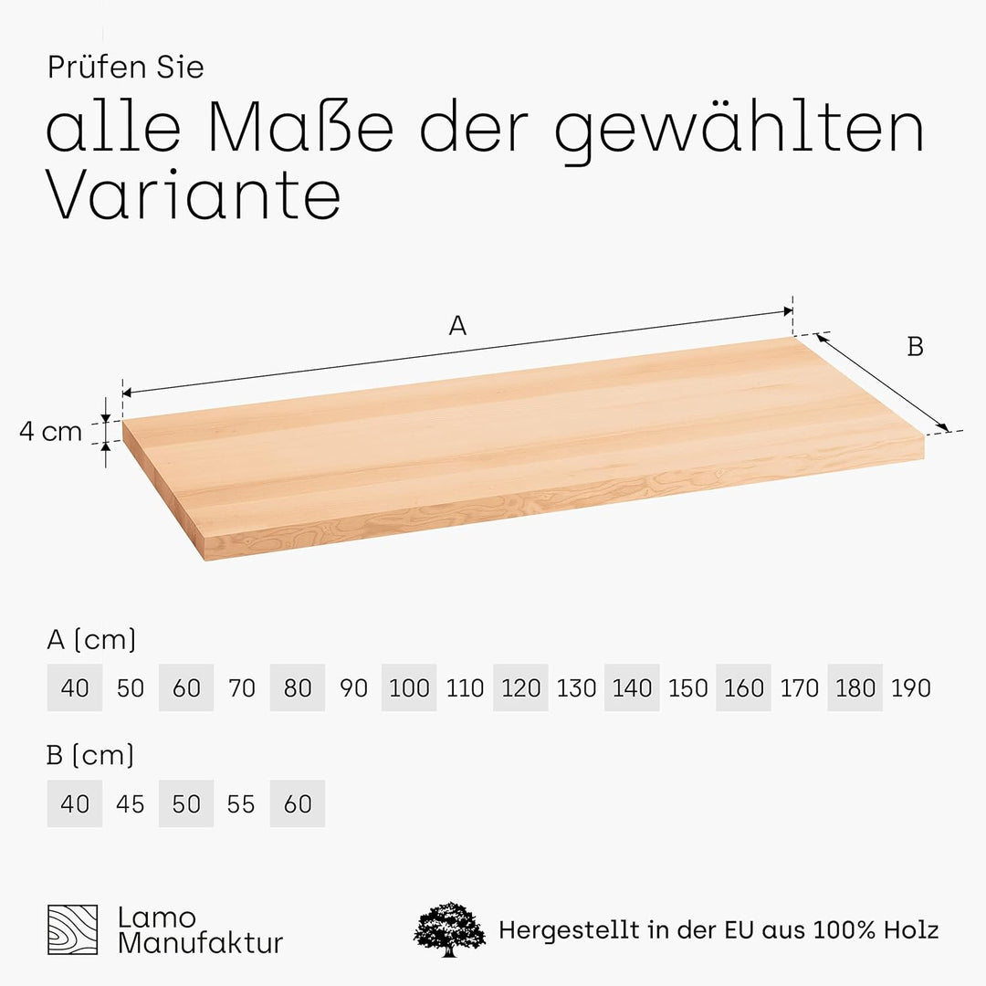 LAMO Manufaktur Waschtischplatte, Holzplatte Waschtisch, 70x40 cm (AxB), Natur, ohne Montageset, LWP