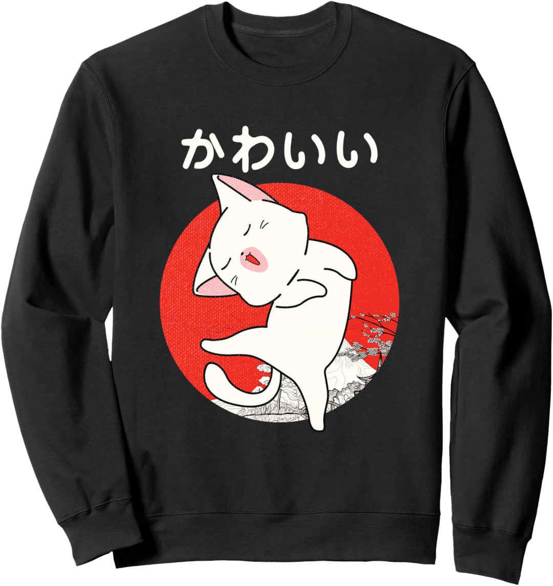 Japanische Anime weisse Katze im Mondentwurf Sweatshirt