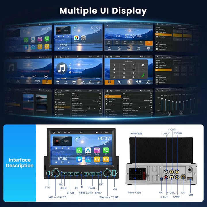 Hikity 1 Din Autoradio Carplay Android Auto Kabelgebundenes 7 Zoll Incell Touchscreen Bildschirm mit