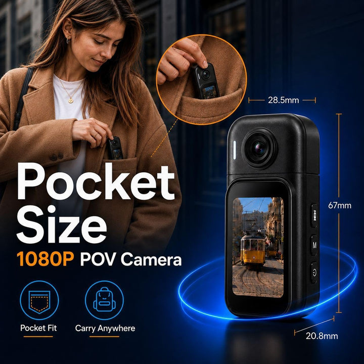 1080P Body Mounted Camera for Sports with 32GB Memory Card, 1080P Action Camera with Clip and Pendan