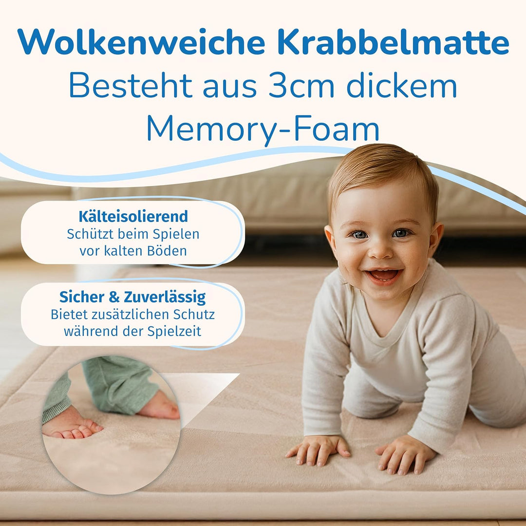 Krabbelmatte Baby - kuschelig weich - 3cm Dicke Spielmatte - schützt vor Stössen - Teppich Kinderzim