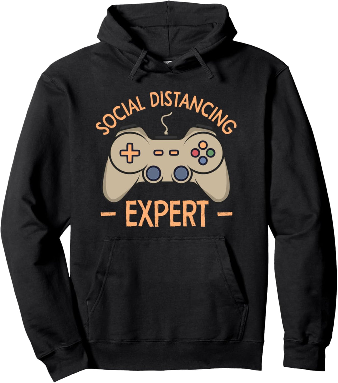 Social Distancing Expert Video Gamer Funny Gaming Humor Gift Pullover Hoodie
