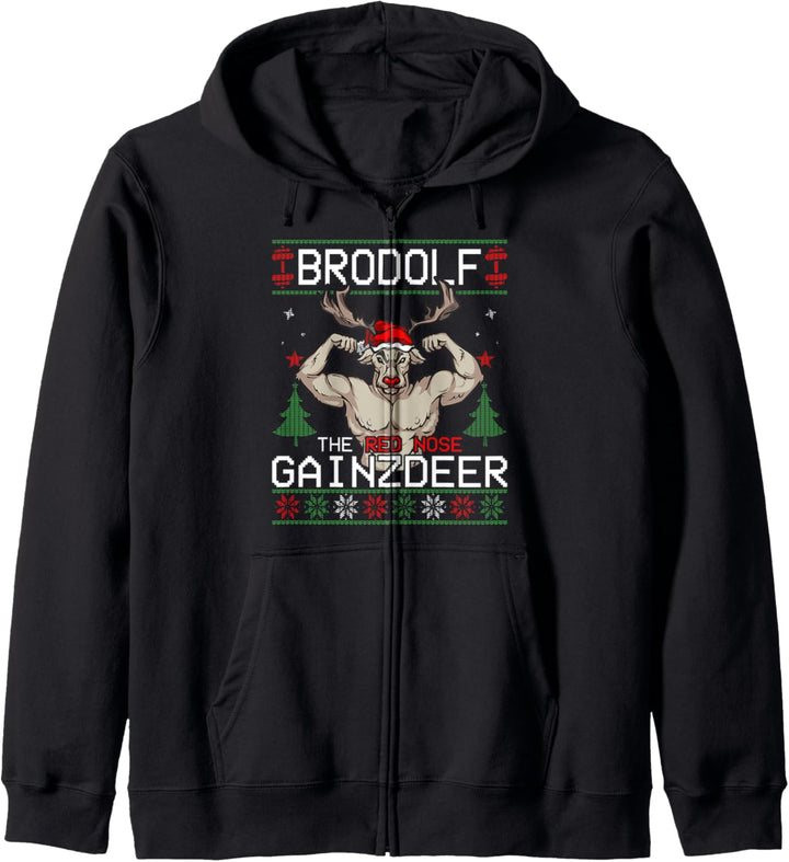 Brodolf The Red Nose Gainzdeer Ugly Christmas Sweater Kapuzenjacke