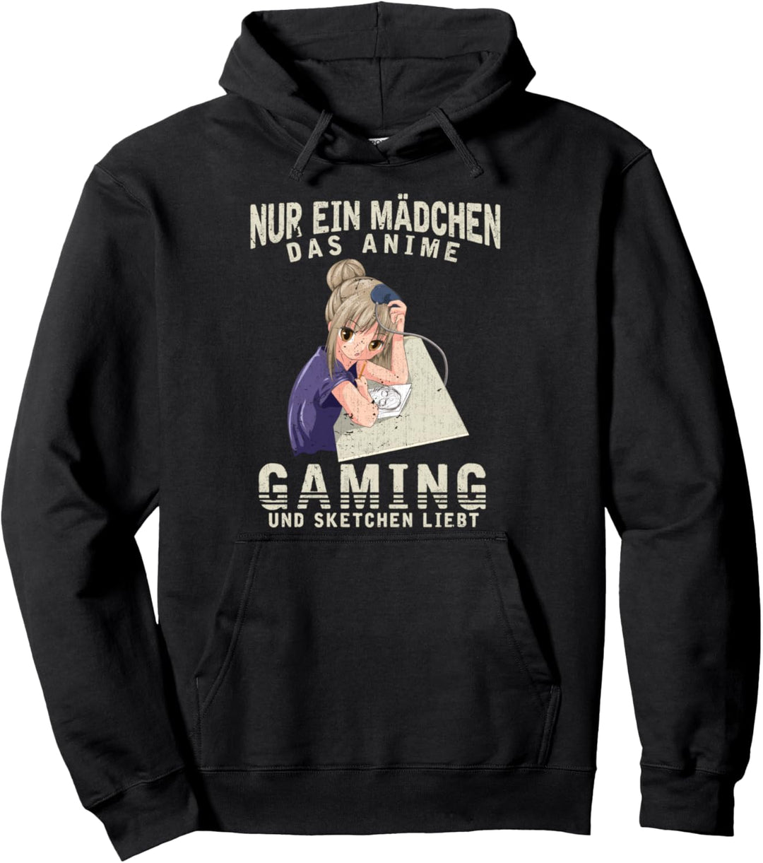 Nur ein Mädchen das Anime Gaming und Sketchen liebt Anime Pullover Hoodie