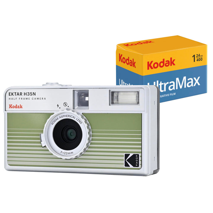 KODAK EKTAR H35N Halbformat-Filmkamera-Set mit Kodak Ultramax 24EXP-Rollfilm (Grün gestreift) grün g
