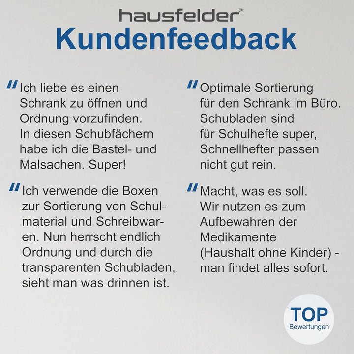 Hausfelder Schubladenbox A4 mit 5 Schubladen, Transparente Kunststoff Schubladenbox für Schreibtisch