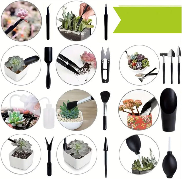 AMSAMOTION Bonsai Werkzeug Set 14 teilig mit praktischem, Mini Gartenwerkzeug für Zimmerpflanzen und