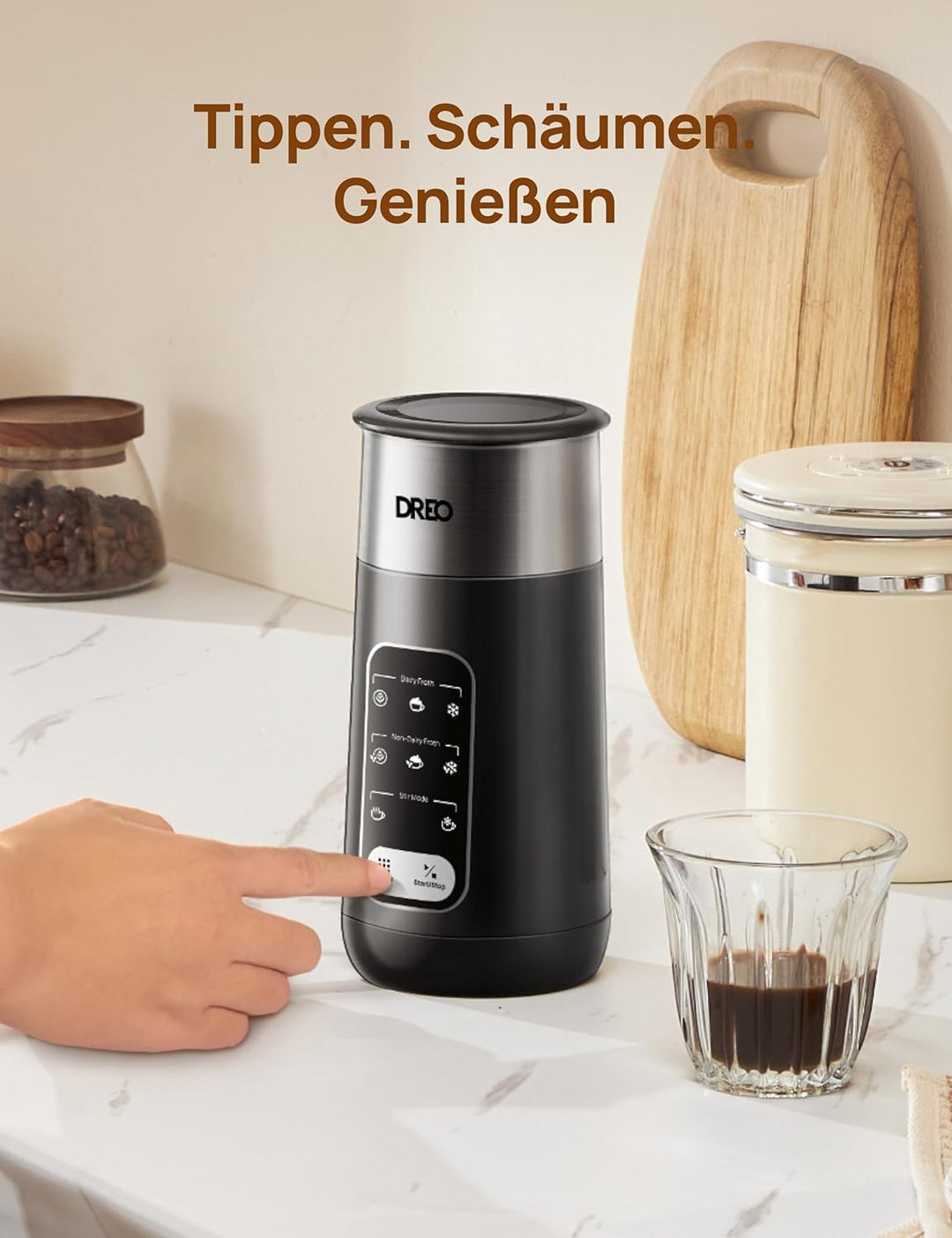 DREO Milchaufschäumer, 8-in-1 Elektrischer Milchschäumer für Latte, Cappuccino, Heisse Schokolade, 2