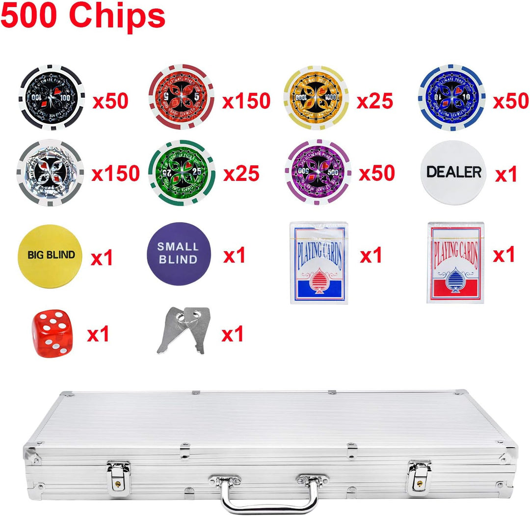 Pokerkoffer 500 Chips Texas Hold'em Poker Chips mit Silber Alumium Case Blackjack Gambing mit Caryin