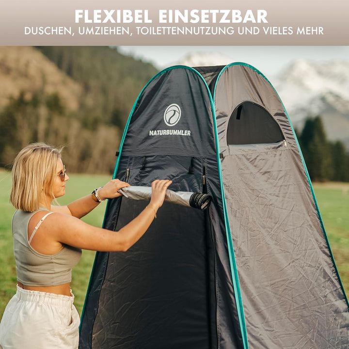 NATURBUMMLER Duschzelt Pop-Up [Privacy Protec+] wasserdicht & Blickdicht mit 5 Taschen & Boden (1,9