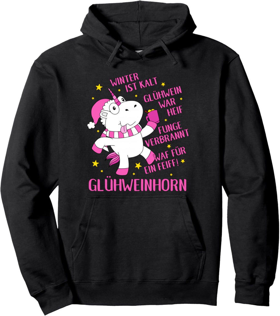 Glühweinhorn Glühwein Einhorn Sprüche Weihnachten Weihnachts Pullover Hoodie