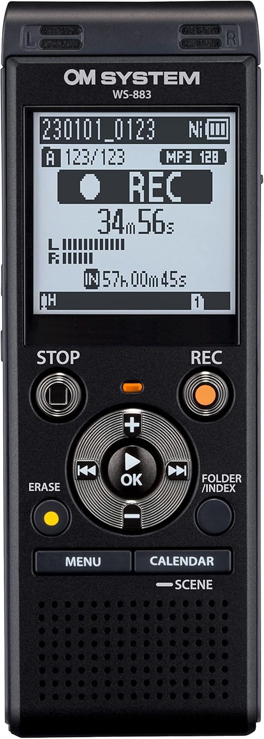 OM SYSTEM WS-883 hochwertiger digitaler Voice Rekorder mit integrierten Stereomikrofonen, Direkt-USB