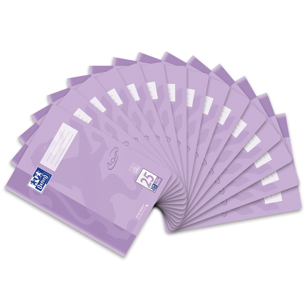 Oxford Schulheft A4 Touch, 16 Blatt, Lineatur 25, liniert, pastell flieder, 15 Stück, Lineatur 25