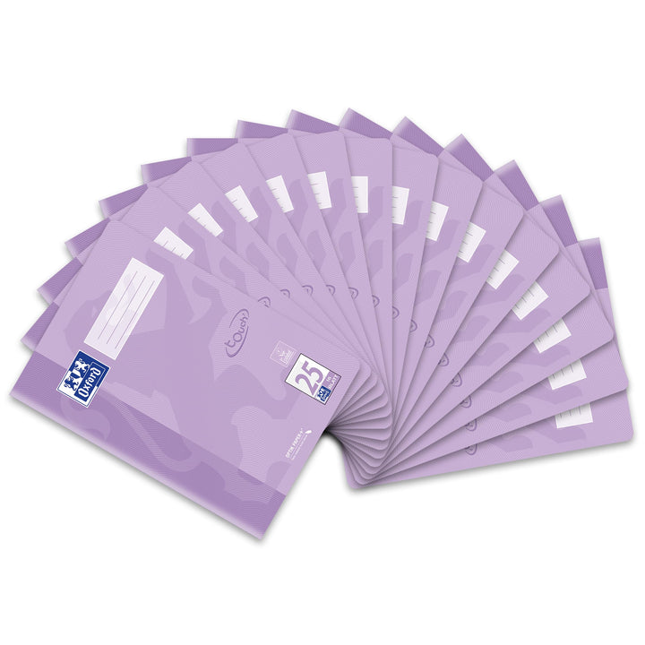 Oxford Schulheft A4 Touch, 16 Blatt, Lineatur 25, liniert, pastell flieder, 15 Stück, Lineatur 25