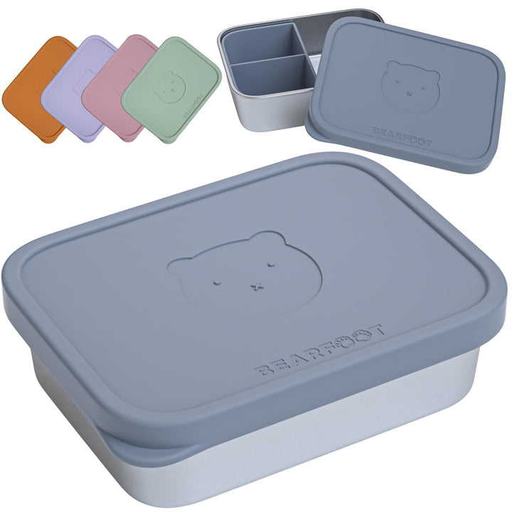 BEARFOOT Edelstahl Brotdose Kinder mit Silikondeckel (Blau, 700 ml) | BPA-frei, auslaufsicher, Brotz