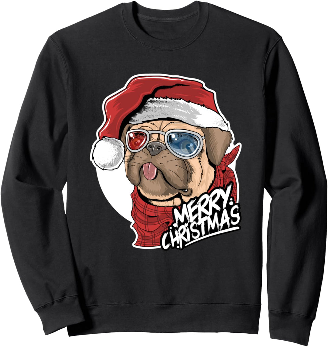 Frohe Weihnachten Netter Mops Hund mit Weihnachtsmütze Sweatshirt