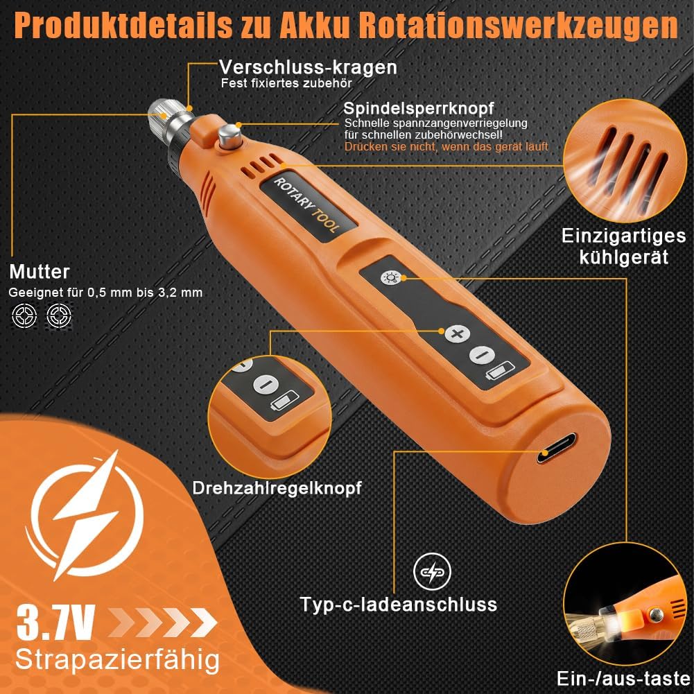 Mini Dremel Multifunktionswerkzeug mit LED, Rotationswerkzeug mit 8 Geschwindigkeiten, Multifunktion