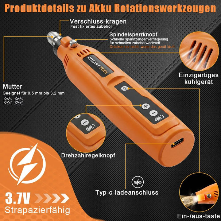 Mini Dremel Multifunktionswerkzeug mit LED, Rotationswerkzeug mit 8 Geschwindigkeiten, Multifunktion