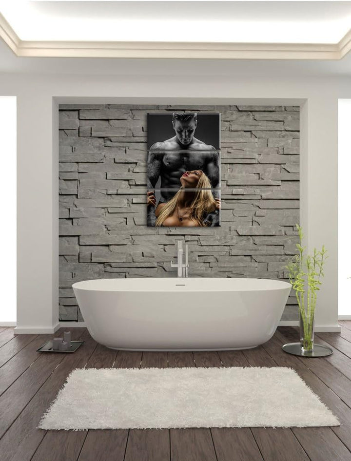 Pixxprint Sexy Frau mit tätowiertem Mann als Leinwandbild/Grösse: 3 Teilig (120x80 cm) cm/Wandbild/K