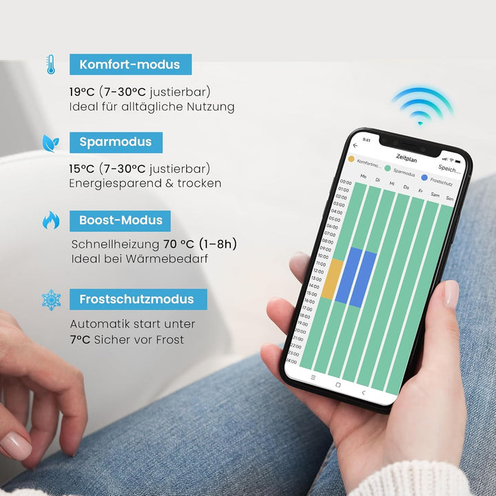 Heilmetz Handtuchheizkörper Elektrisch 1200 x 400 mm, Smart WiFi Thermostat Elektrischer Badheizkörp