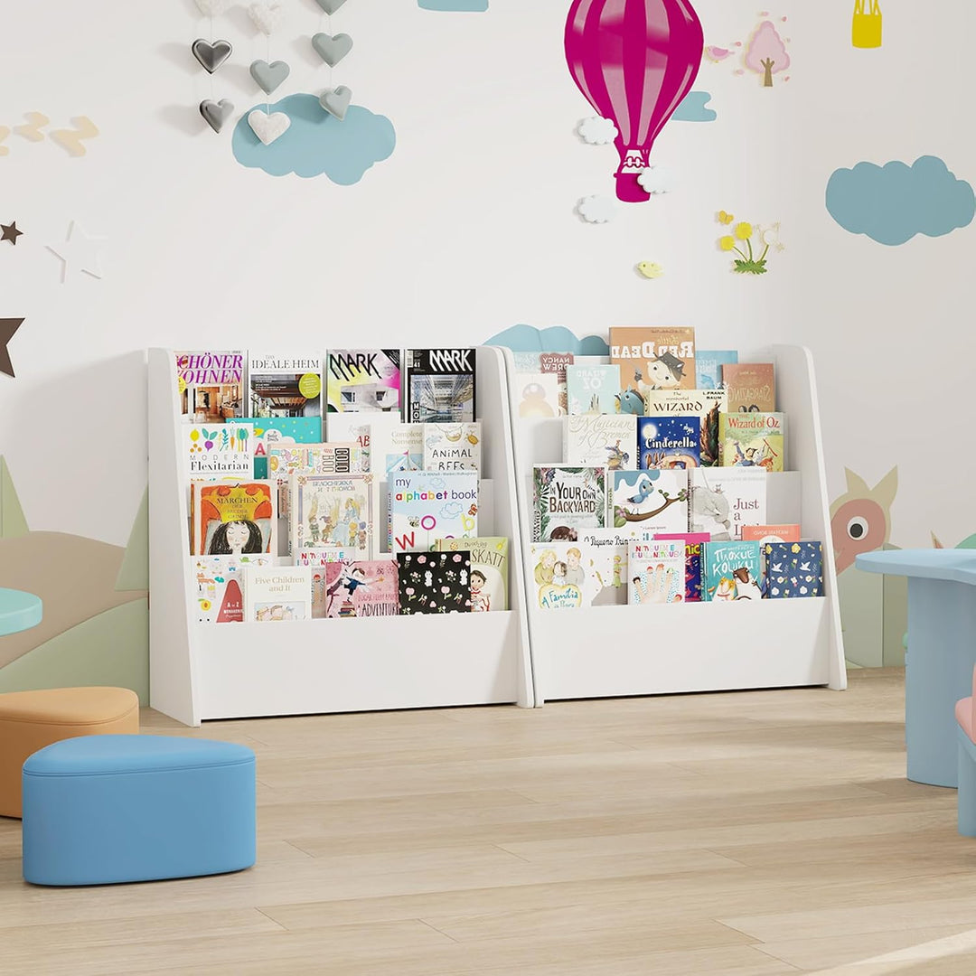 GOPLUS Bücherregal Kinder, Montessori Kinderregal mit 4 Ablagefächern, Kinderbücherregal Büchergeste