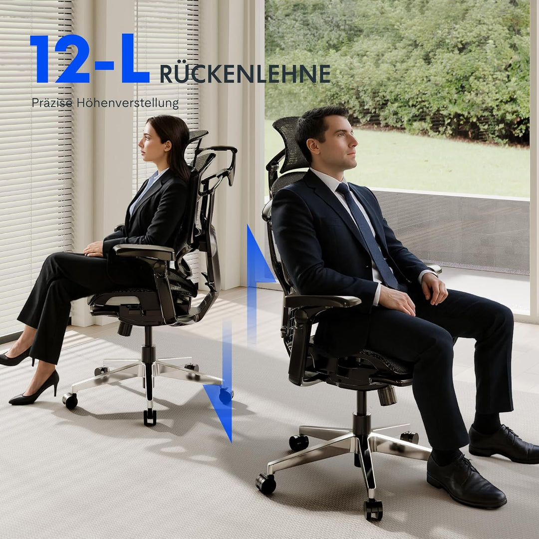 FLEXISPOT ErgoX Pro Ergonomischer Bürostuhl mit 12-stufiger Höhenverstellung, 7D-Armlehnen, 5D-Lende