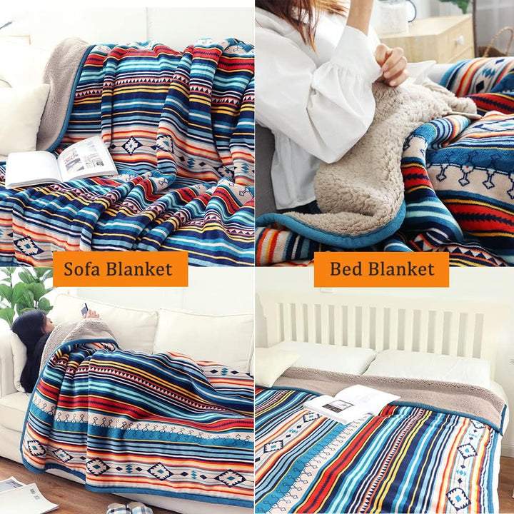 Hggzeg Korallen-Fleece-Überwurfdecke, flauschig, weiche Couchdecke, warme Bettdecke, buntes Streifen