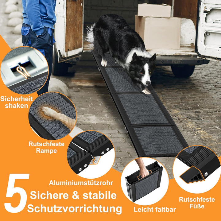 Hunderampe Klappbar Auto Hunderampe 157cm Hundetreppe Hundeautorampe mit Rutschfester Oberfläche & S