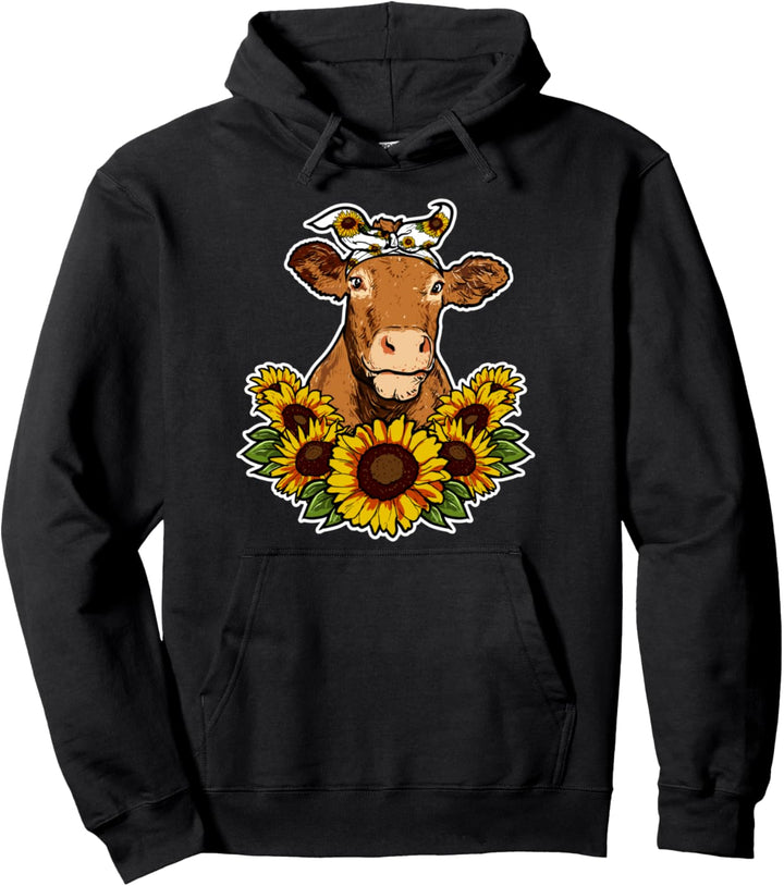 Süsses Kuh Bauer Geschenk Sonnenblumen Dekor Kuh Pullover Hoodie