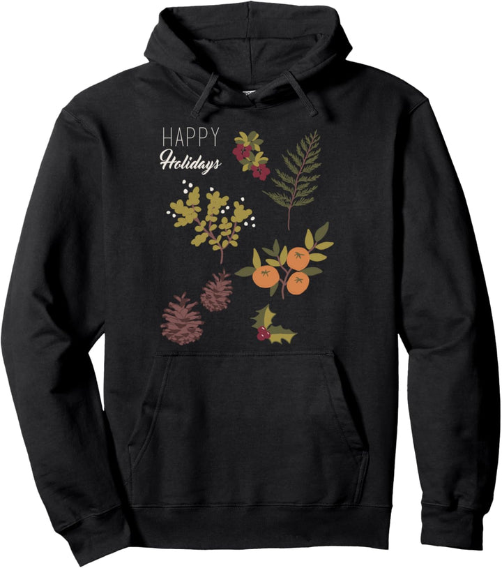 Trendy Christmas Foliage Happy Holidays Pullover Hoodie
