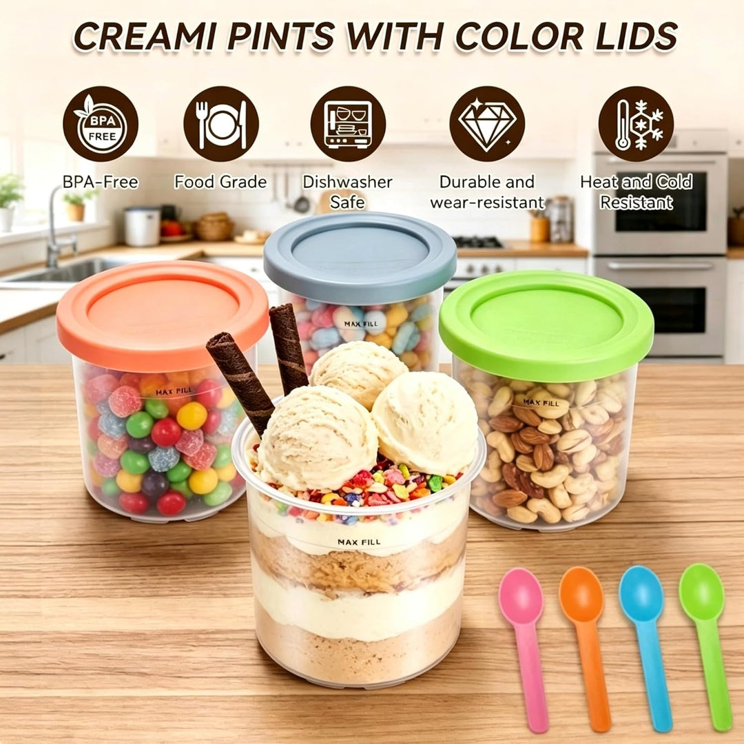 4 Stück Container for Ninja Creami NC300EU NC301EU,Replacement for Ninja Creami Deluxe Pints and Lid