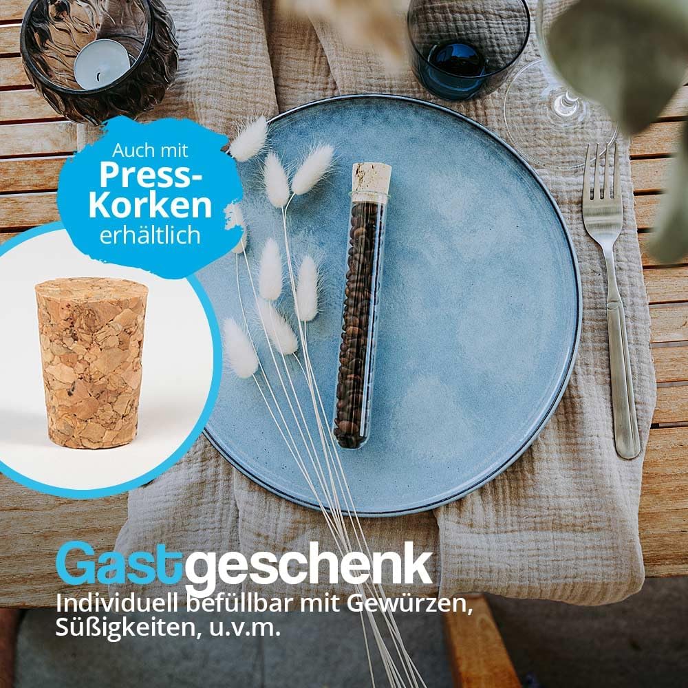 Tuuters 100x Glas Reagenzgläser mit Korken und Bördelrand (160 x Ø 16mm), 160 x Ø 16mm