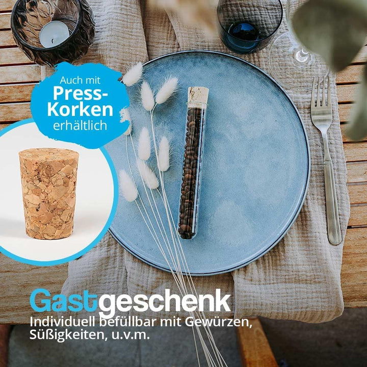 Tuuters 100x Glas Reagenzgläser mit Korken und Bördelrand (160 x Ø 16mm), 160 x Ø 16mm
